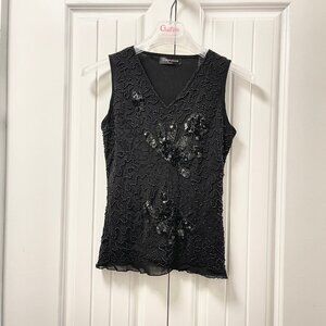 Vintage Embellished Sequin Sleeveless Top Black